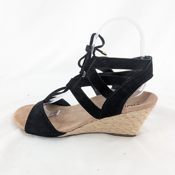 Vionoc Tansy Sandals Black Rope Wedge Heel Size 8 - Picture 6 of 11